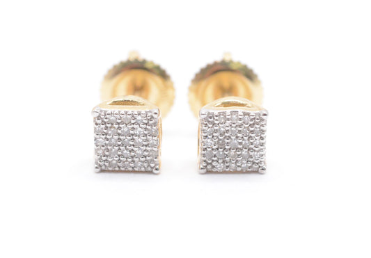 0.10 cttw Micro Square Micropave Diamond Stud Earrings 10K Yellow Gold Kids Earrings