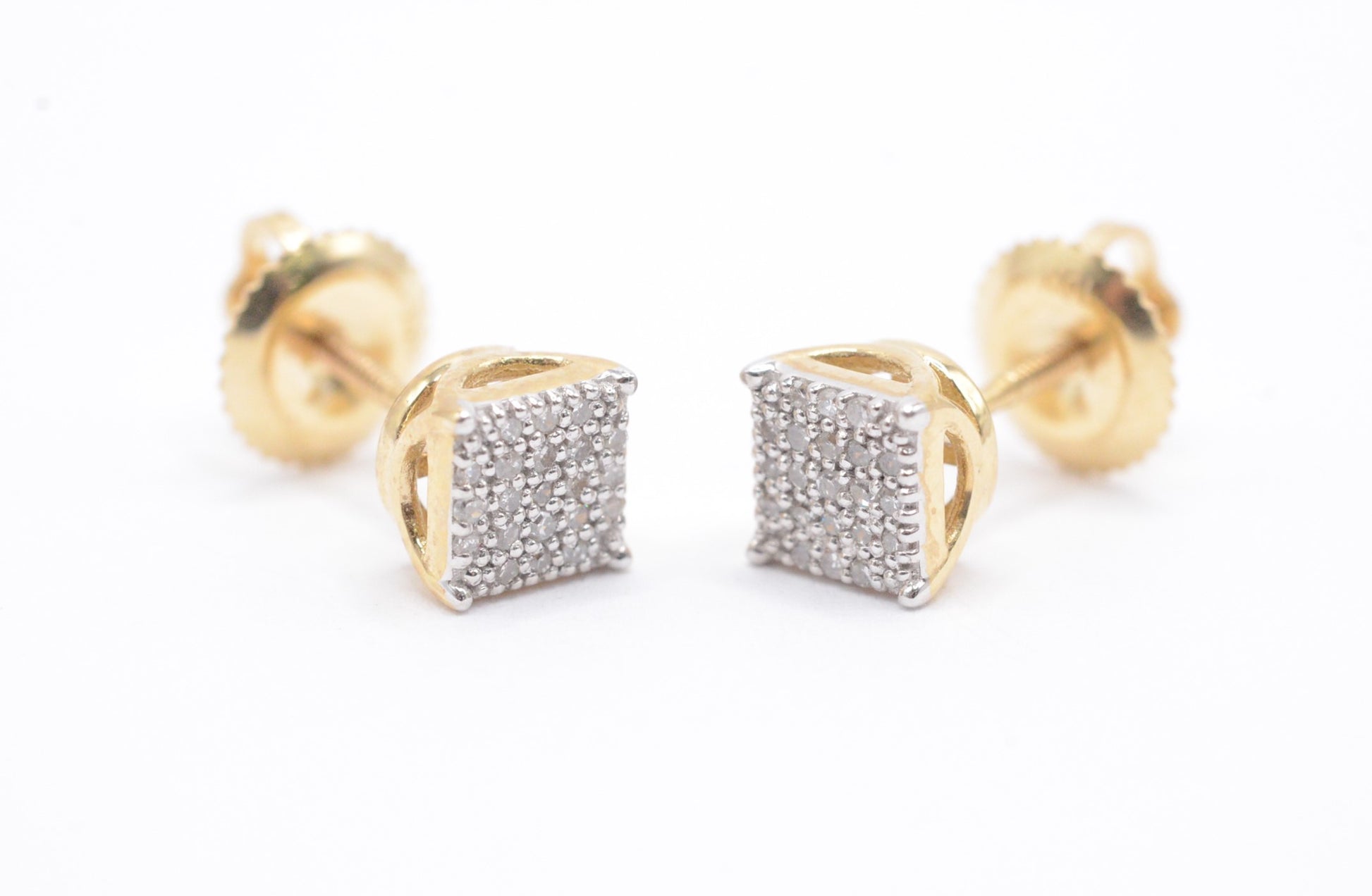 0.10 cttw Micro Square Micropave Diamond Stud Earrings 10K Yellow Gold Kids Earrings