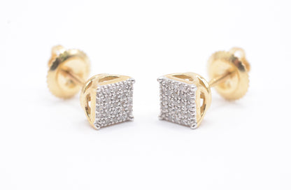 0.10 cttw Micro Square Micropave Diamond Stud Earrings 10K Yellow Gold Kids Earrings