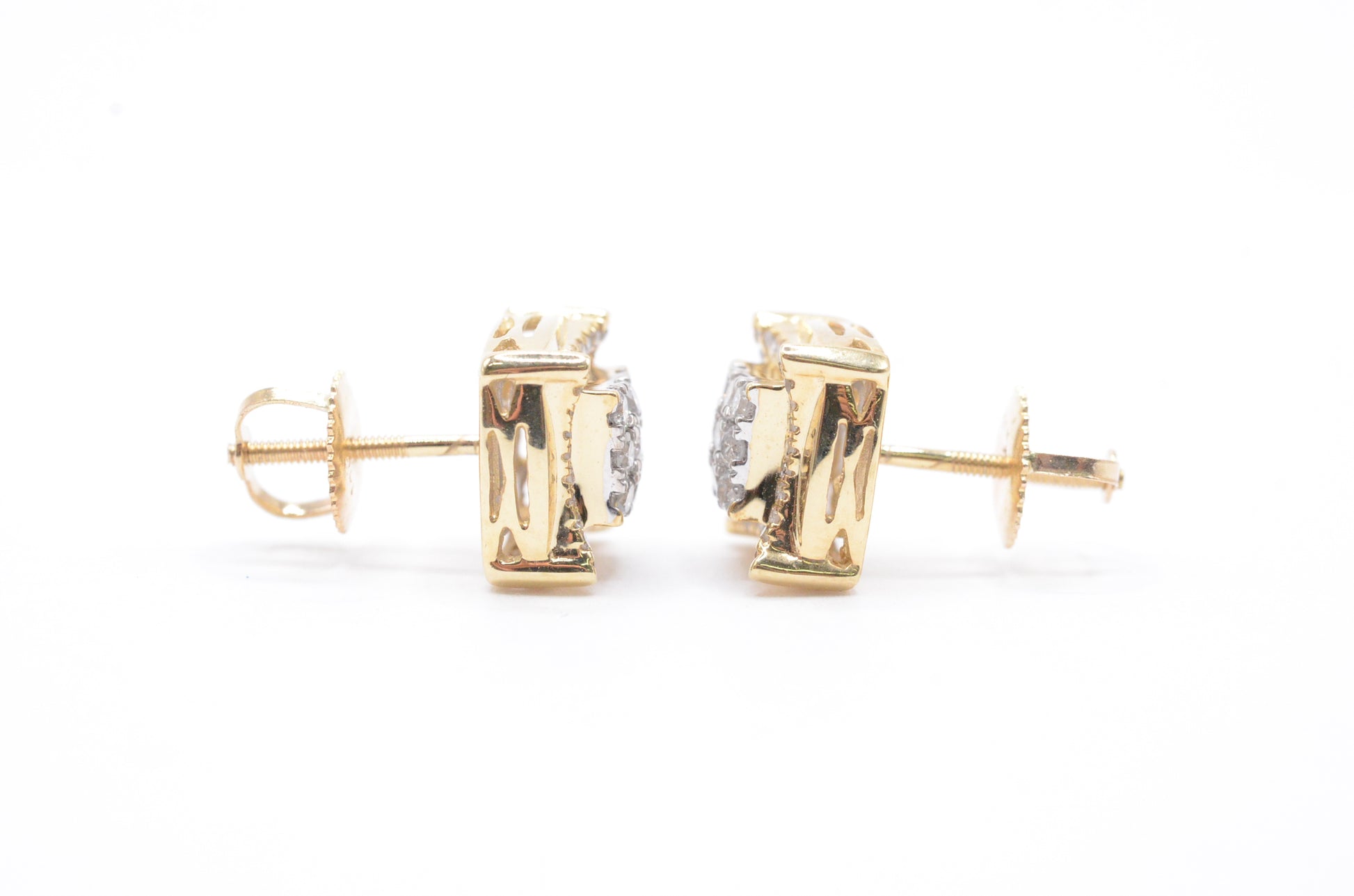 0.50 cttw 3-D Square Diamond Stud Earrings 10K Yellow Gold Cluster Studs