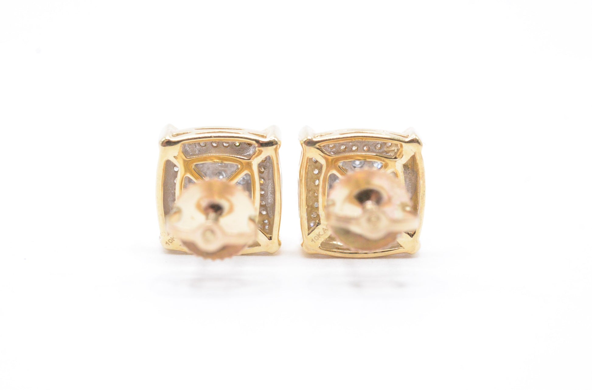 0.50 cttw 3-D Square Diamond Stud Earrings 10K Yellow Gold Cluster Studs