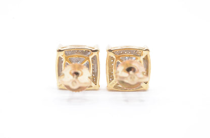 0.50 cttw 3-D Square Diamond Stud Earrings 10K Yellow Gold Cluster Studs