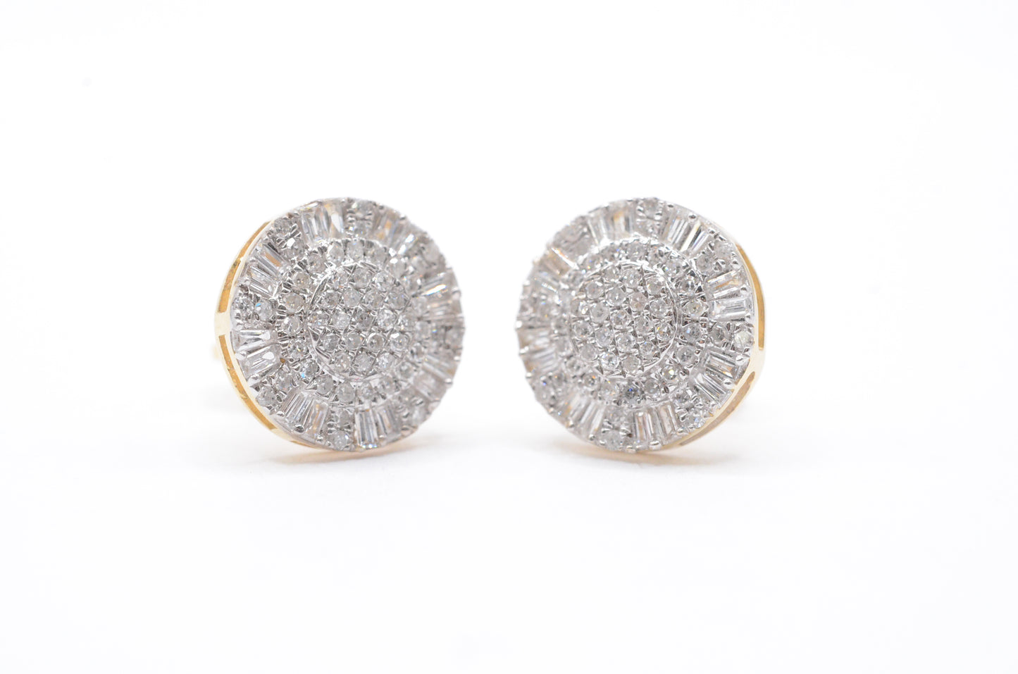 0.60 cttw Diamond Double Halo Cluster Earrings 10K Yellow Gold Cluster Studs