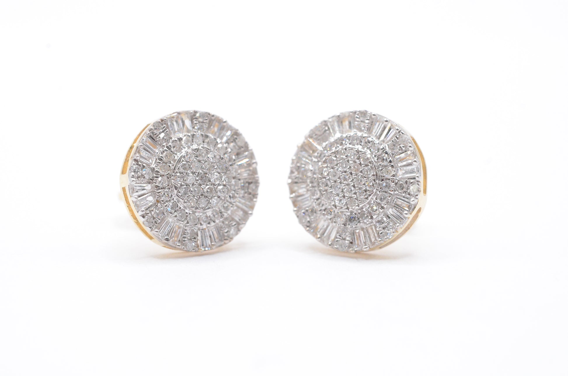 0.60 cttw Diamond Double Halo Cluster Earrings 10K Yellow Gold Cluster Studs