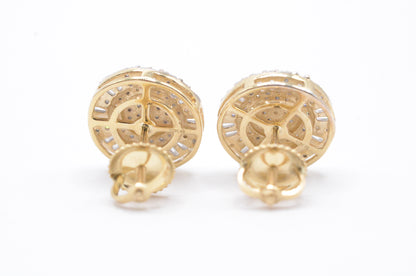 0.60 cttw Diamond Double Halo Cluster Earrings 10K Yellow Gold Cluster Studs