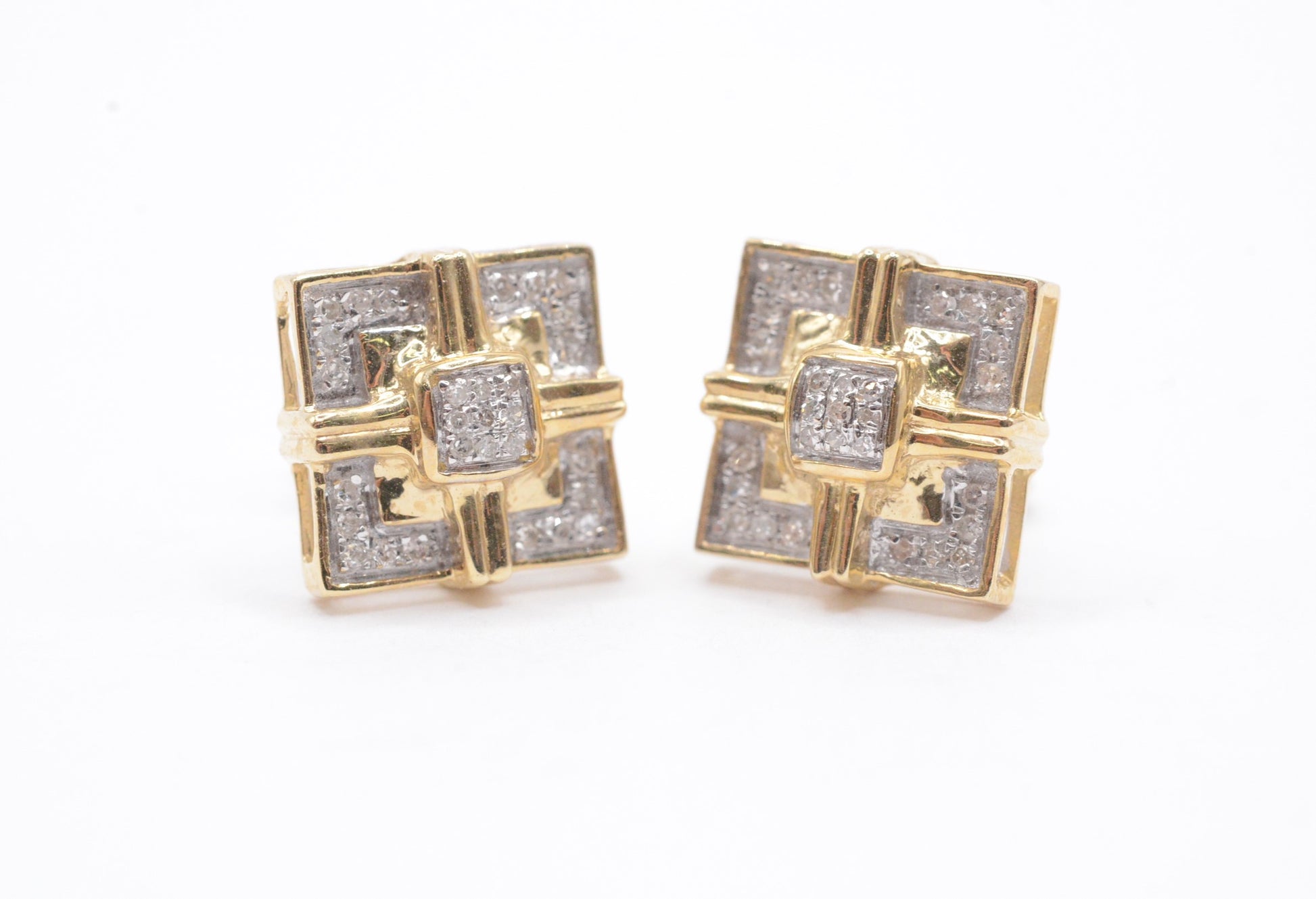 0.15 cttw Diamond Fancy Cluster Earrings 10K Yellow Gold Cluster Studs