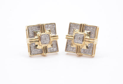 0.15 cttw Diamond Fancy Cluster Earrings 10K Yellow Gold Cluster Studs