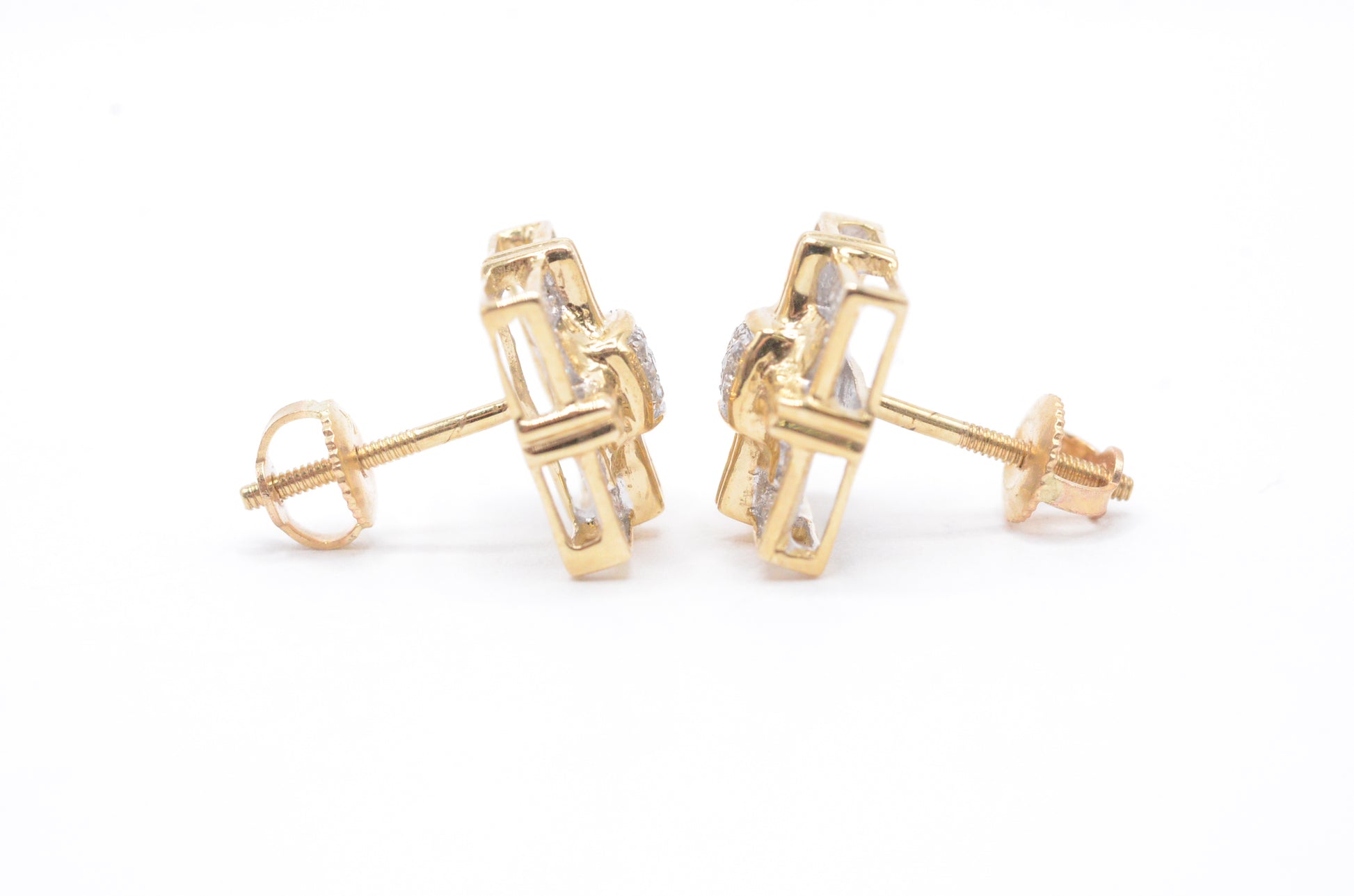 0.15 cttw Diamond Fancy Cluster Earrings 10K Yellow Gold Cluster Studs