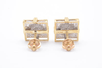 0.15 cttw Diamond Fancy Cluster Earrings 10K Yellow Gold Cluster Studs