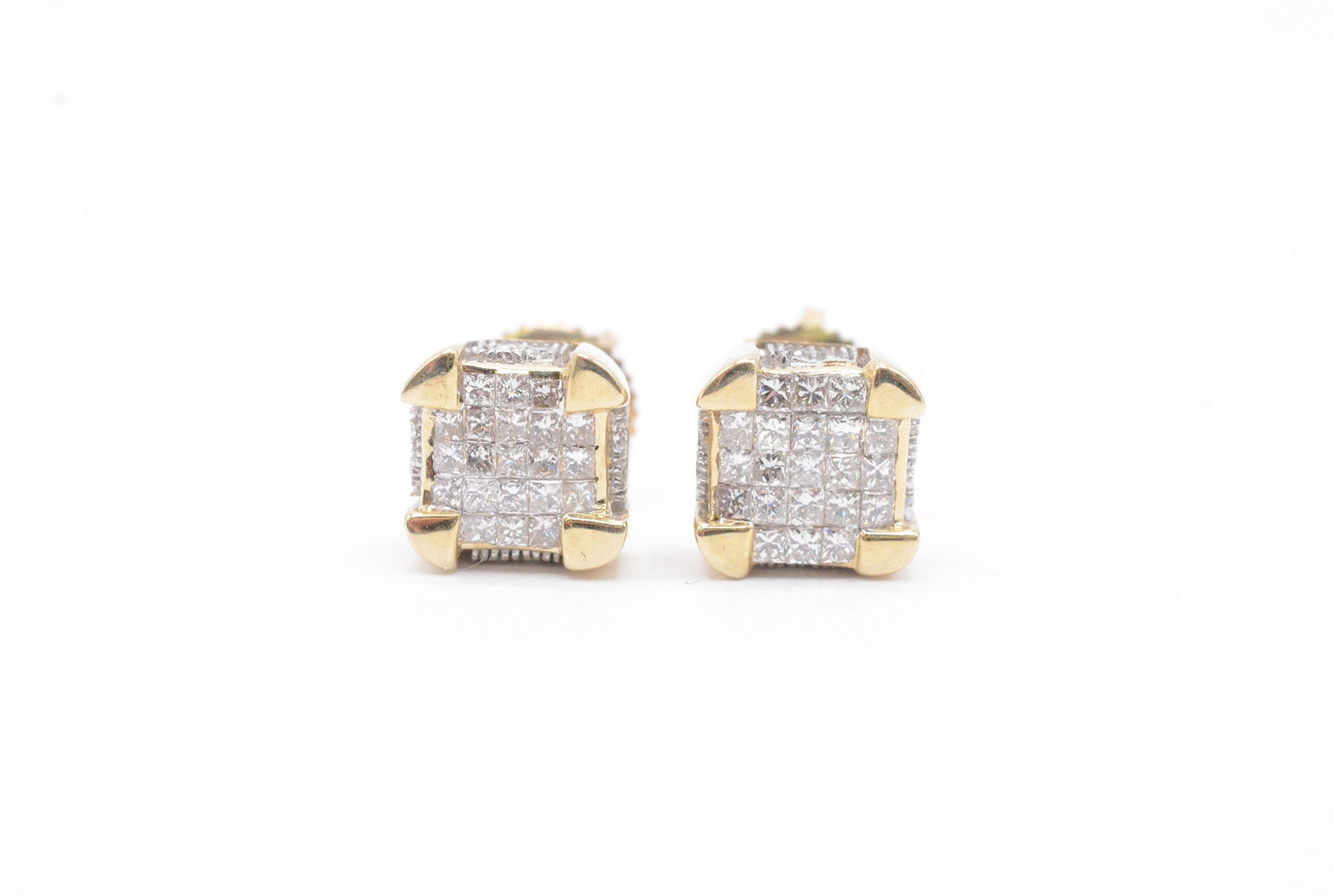 0.50 cttw Dice Princess Diamond Stud Earrings 10K Yellow Gold Cluster Studs