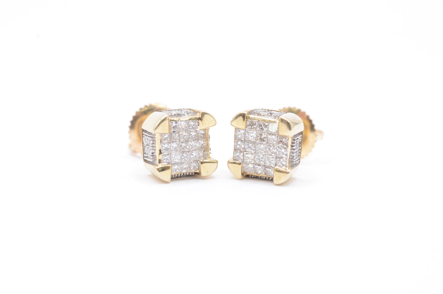 0.50 cttw Dice Princess Diamond Stud Earrings 10K Yellow Gold Cluster Studs