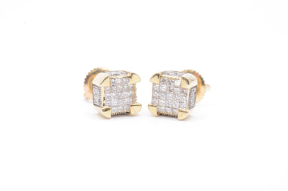 0.50 cttw Dice Princess Diamond Stud Earrings 10K Yellow Gold Cluster Studs