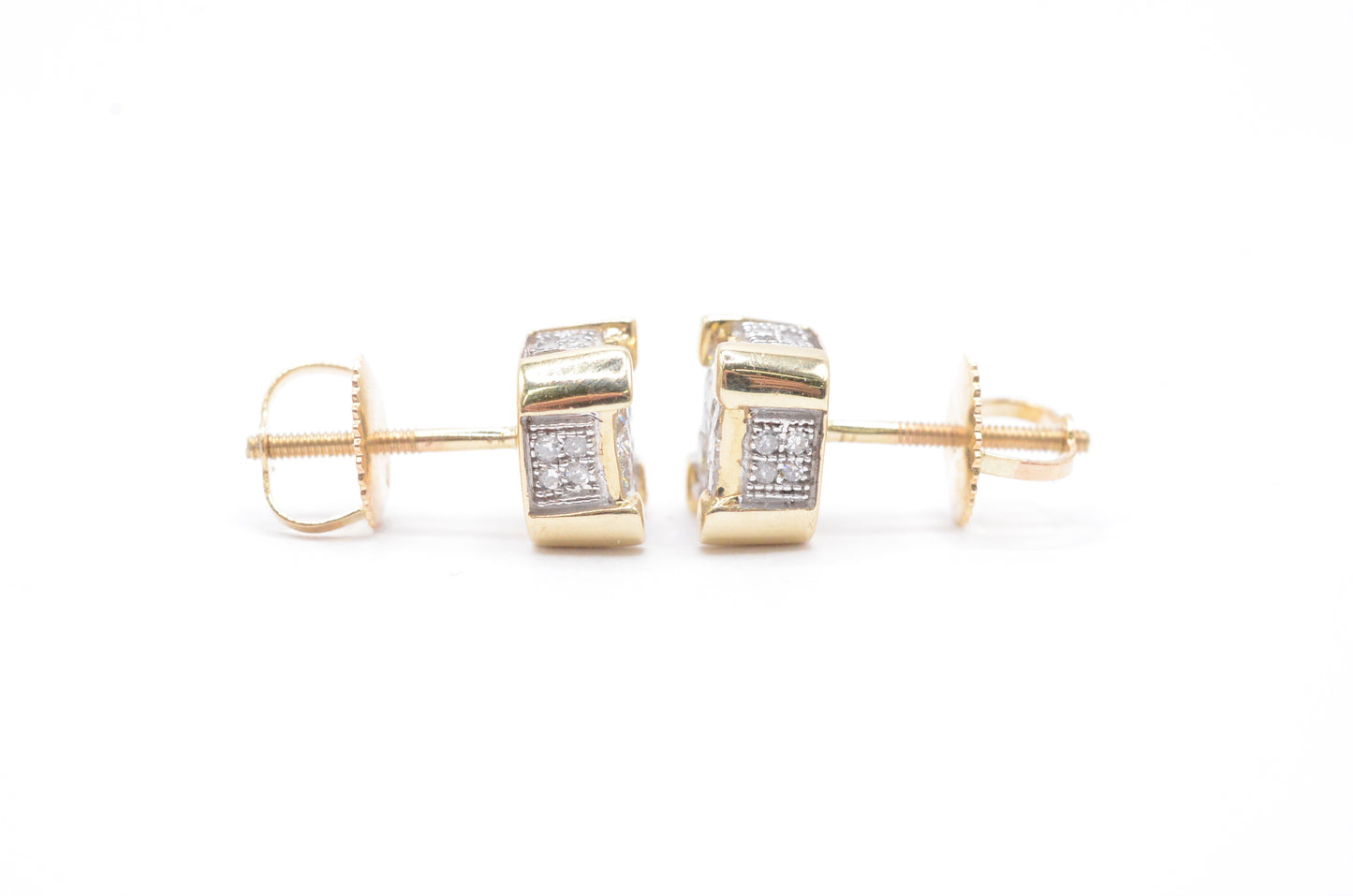 0.50 cttw Dice Princess Diamond Stud Earrings 10K Yellow Gold Cluster Studs