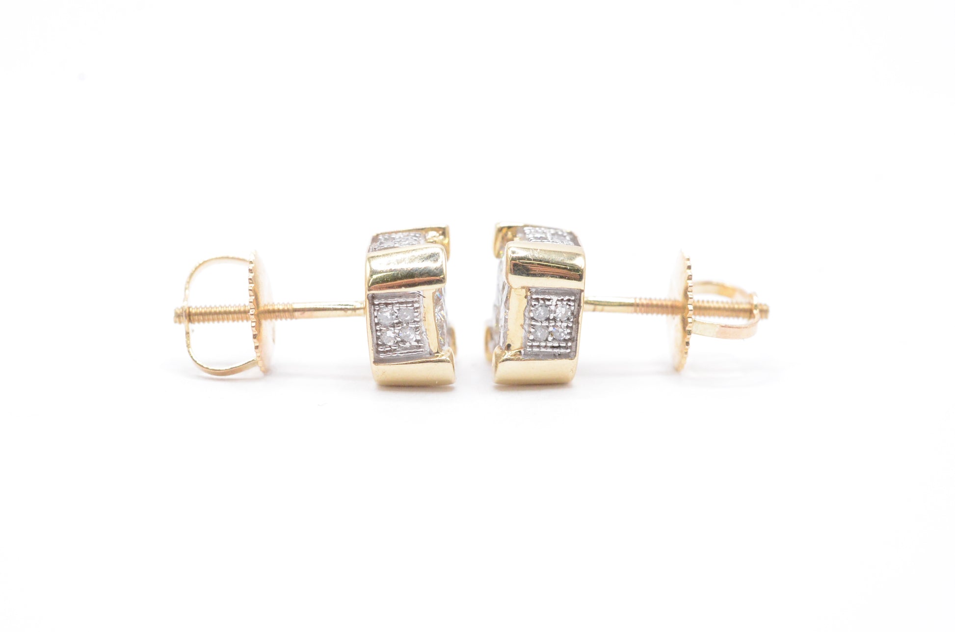 0.50 cttw Dice Princess Diamond Stud Earrings 10K Yellow Gold Cluster Studs