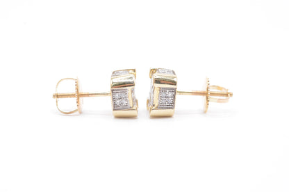 0.50 cttw Dice Princess Diamond Stud Earrings 10K Yellow Gold Cluster Studs