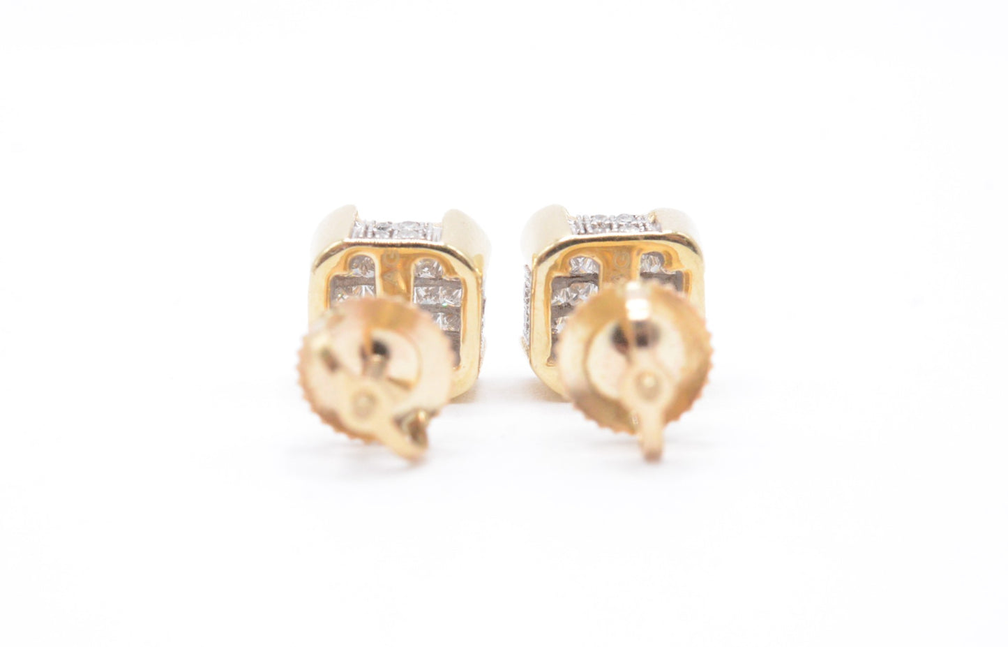 0.50 cttw Dice Princess Diamond Stud Earrings 10K Yellow Gold Cluster Studs