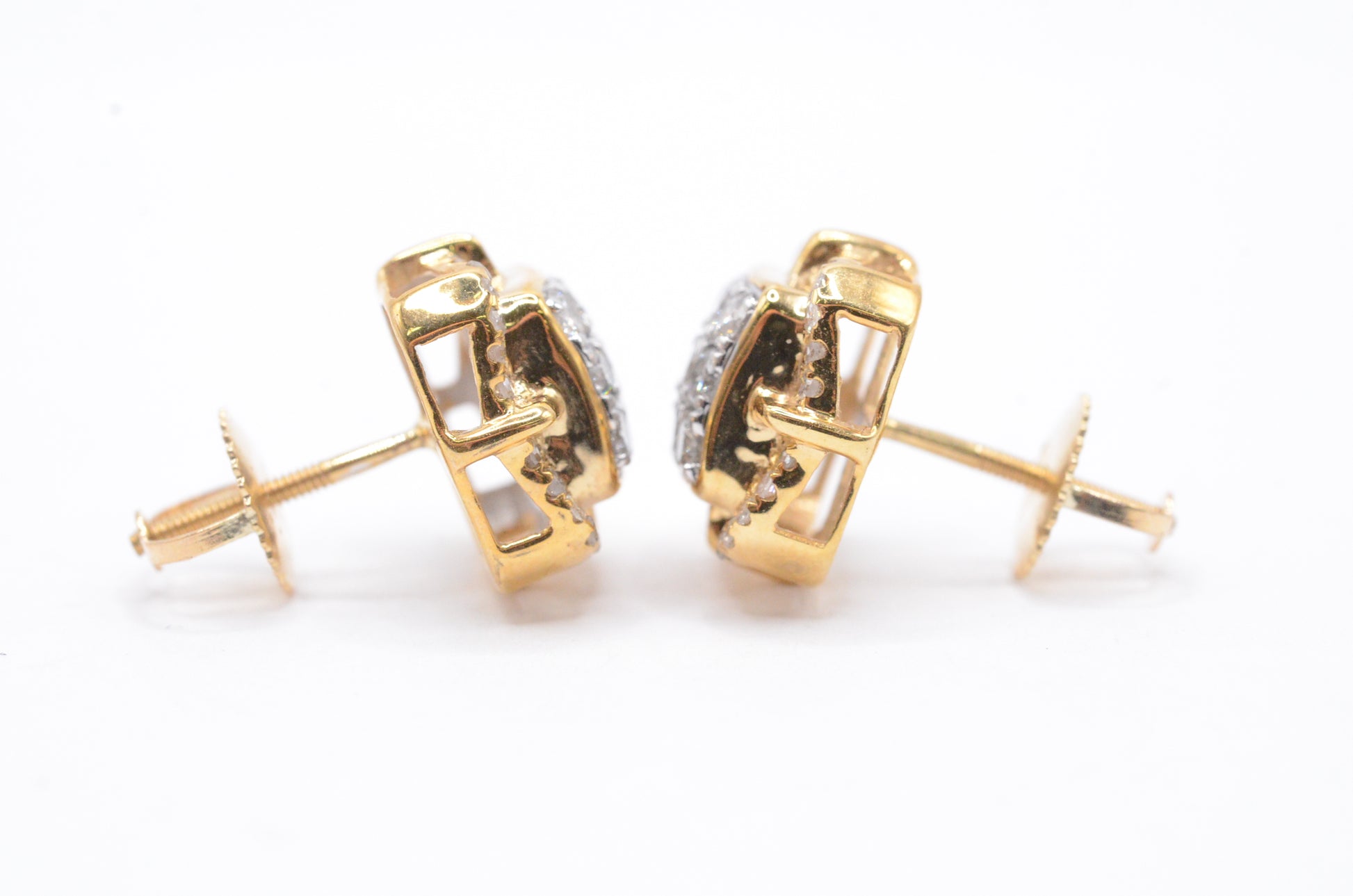 1.00 cttw Diamond 3-D Dome Square Cluster Earrings 10K Yellow Gold Cluster Studs
