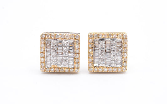 0.55 cttw Baguette Diamond Square Cluster Earrings 14K Yellow Gold Cluster Studs