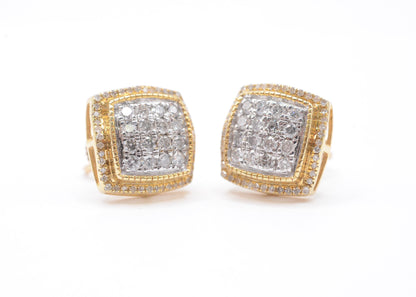 0.50 cttw 3D Square Diamond Stud Earrings 10K Yellow Gold Cluster Studs