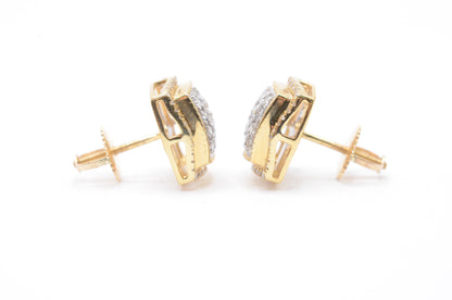 0.50 cttw 3D Square Diamond Stud Earrings 10K Yellow Gold Cluster Studs