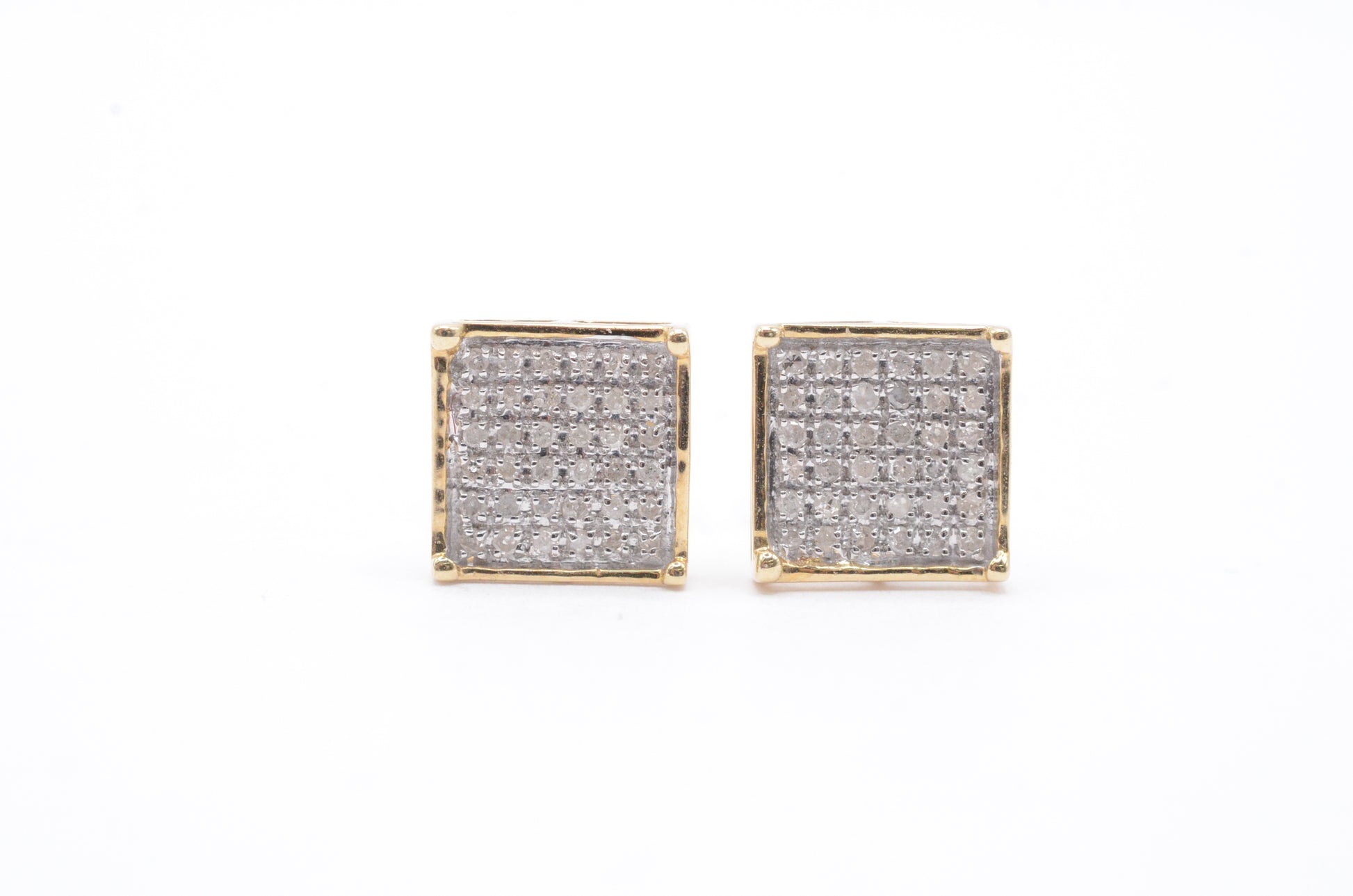 0.15 cttw Micro Diamond Square Prong Cluster Earrings 10K Yellow Gold Kids Earrings