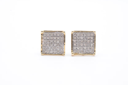 0.15 cttw Micro Diamond Square Prong Cluster Earrings 10K Yellow Gold Kids Earrings