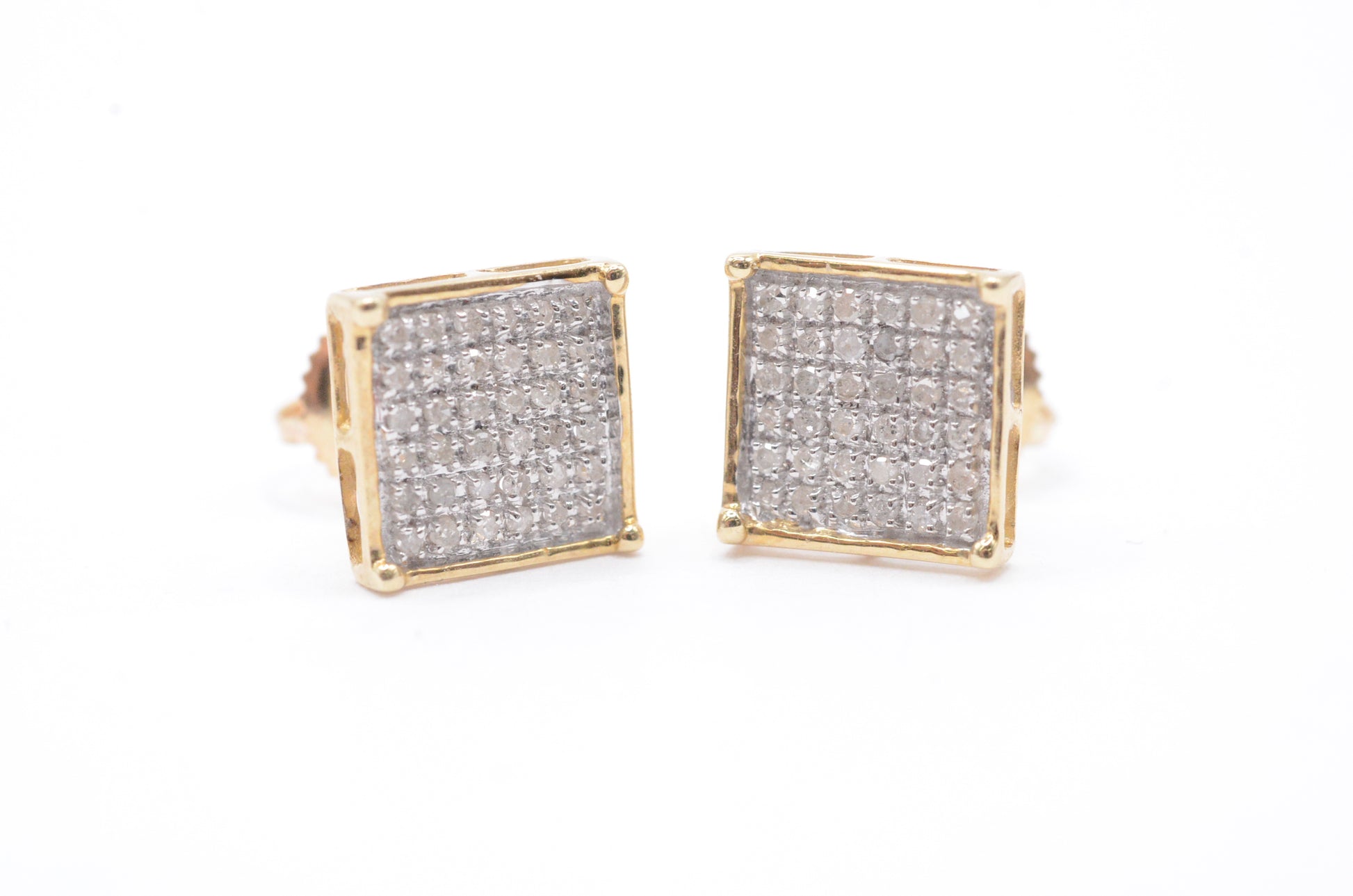0.15 cttw Micro Diamond Square Prong Cluster Earrings 10K Yellow Gold Kids Earrings