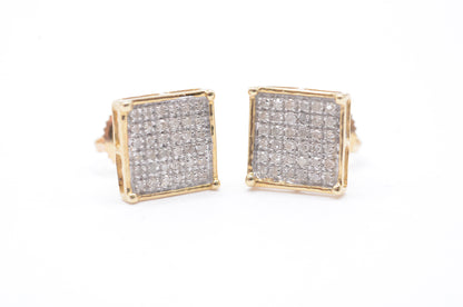 0.15 cttw Micro Diamond Square Prong Cluster Earrings 10K Yellow Gold Kids Earrings