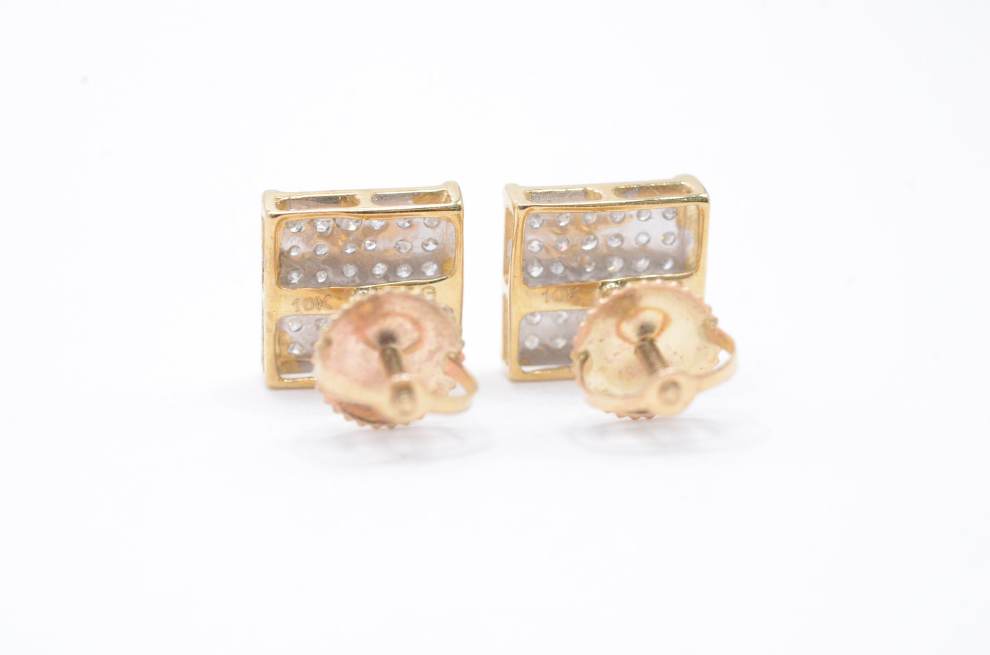 0.15 cttw Micro Diamond Square Prong Cluster Earrings 10K Yellow Gold Kids Earrings