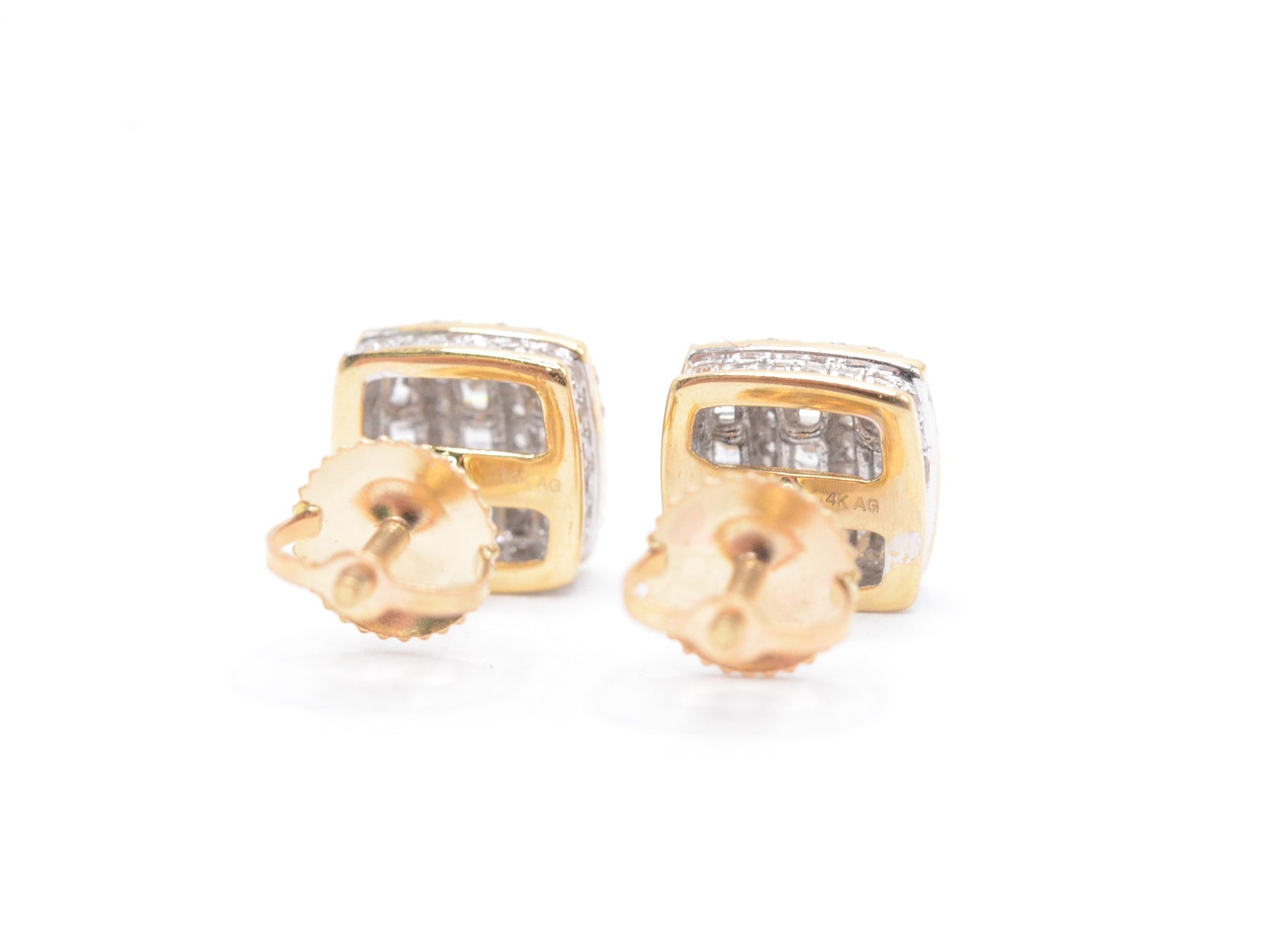 0.55 cttw Baguette Diamond Stud Earrings 10K Yellow Gold Cluster Studs