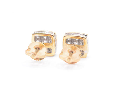 0.55 cttw Baguette Diamond Stud Earrings 10K Yellow Gold Cluster Studs