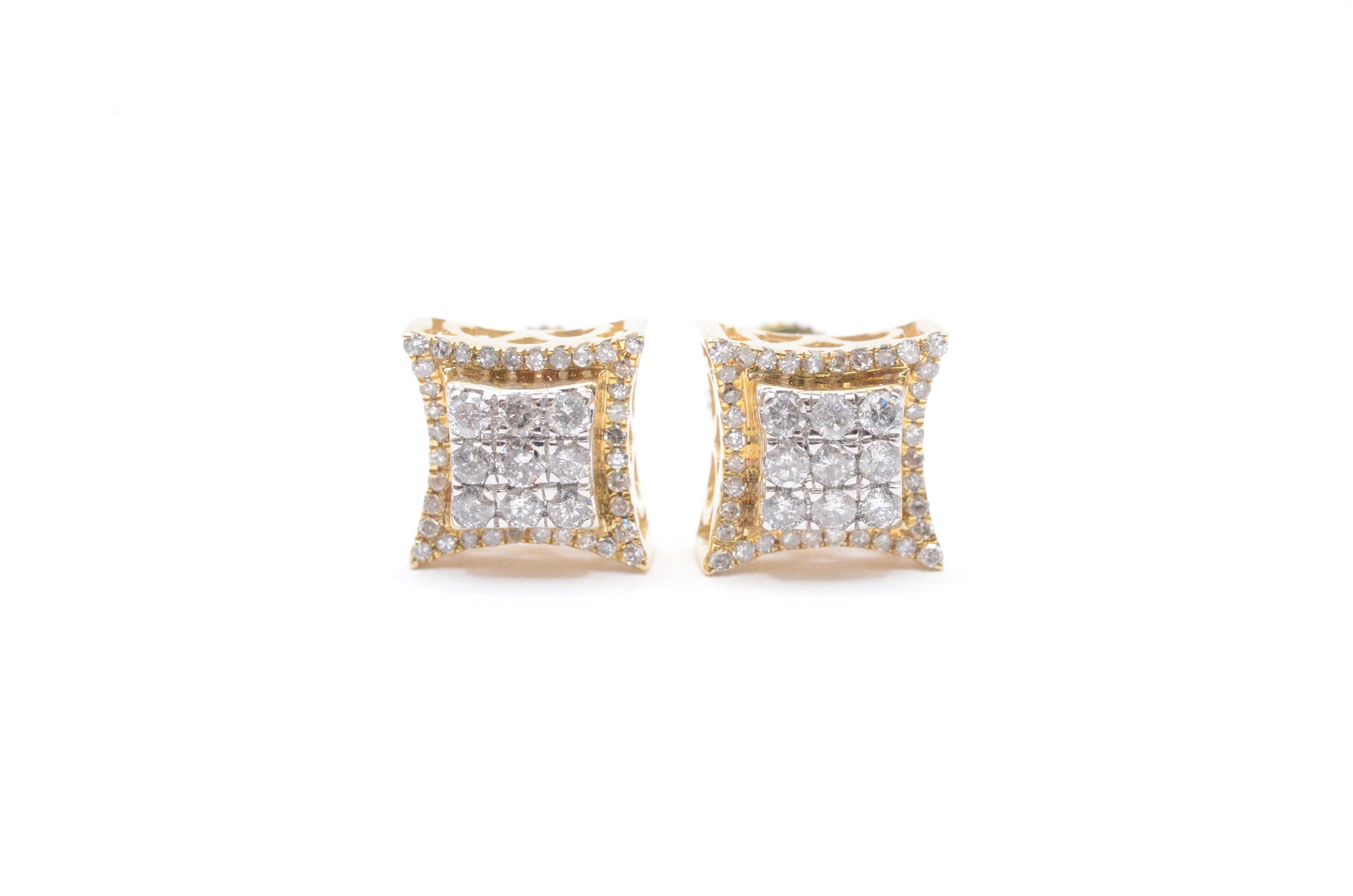 0.65 cttw 3-D Kite Diamond Stud Earrings 10K Yellow Gold Cluster Studs