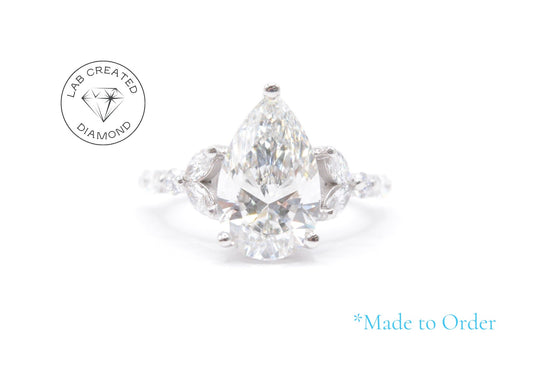 Made to Order-3ct Pear Lab Diamond Engagement Ring 14K White Gold