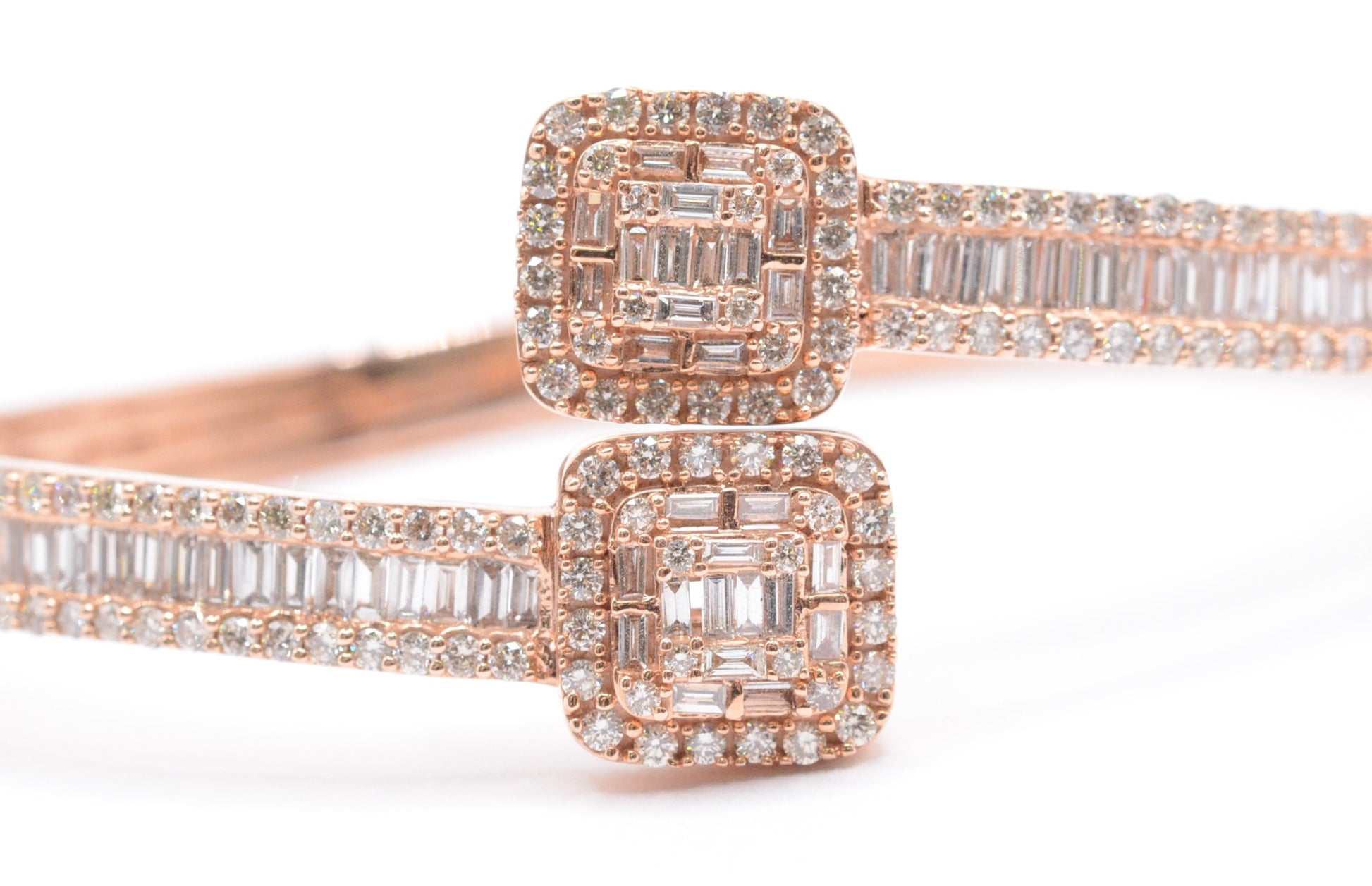 7" 4.25 cttw Baguette Diamond Cuff Bracelet 14K Rose Gold Diamond Bracelet