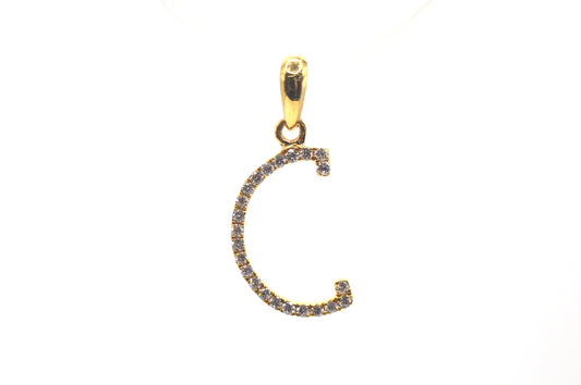 0.75" 0.15 cttw Diamond Initial Pendant "C" 14K Yellow Gold Letters & Numbers
