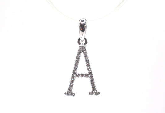 0.75" 0.15 cttw Diamond Initial Pendant "A" 14K White Gold Letters & Numbers