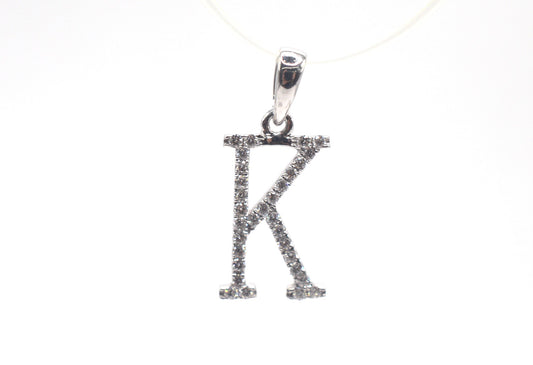 0.75" 0.20 cttw Diamond Initial Pendant "K" 14K White Gold Letters & Numbers