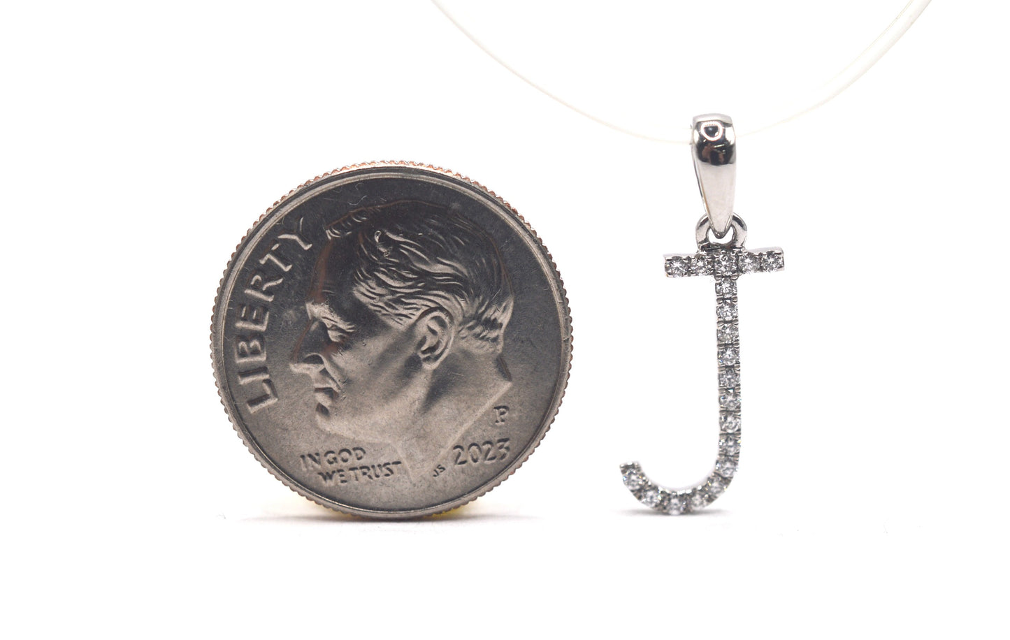 0.75" 0.10 cttw Diamond Initial Pendant "J" 14K White Gold Letters & Numbers