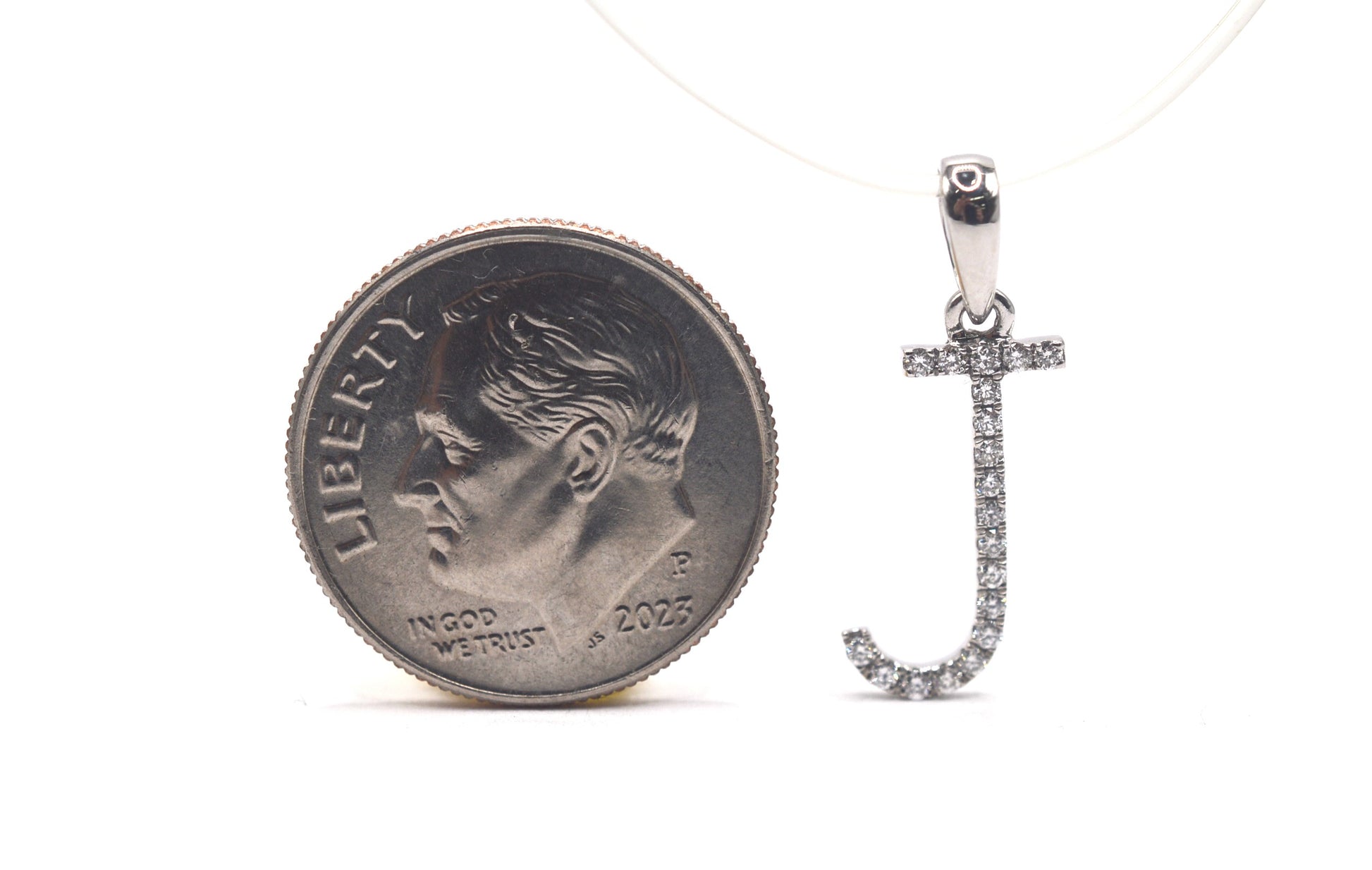 0.75" 0.10 cttw Diamond Initial Pendant "J" 14K White Gold Letters & Numbers