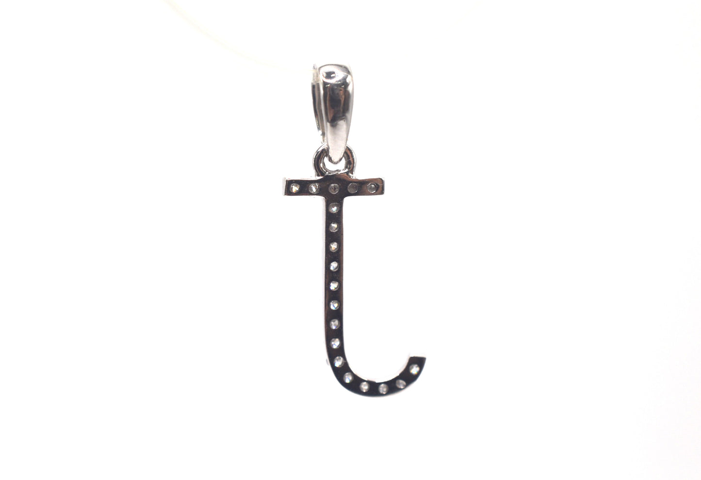 0.75" 0.10 cttw Diamond Initial Pendant "J" 14K White Gold Letters & Numbers