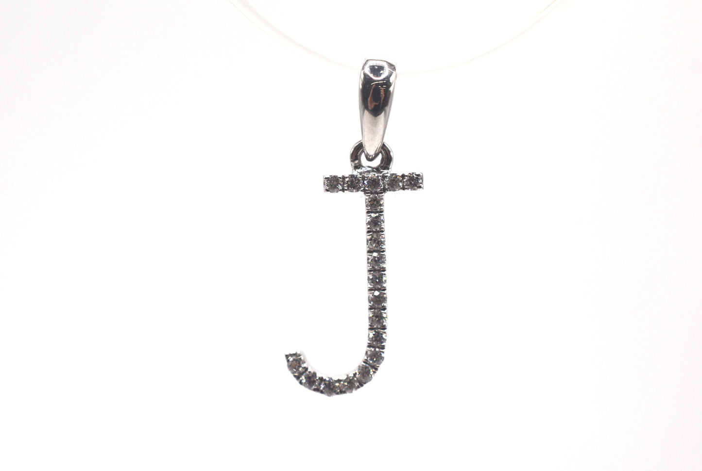 0.75" 0.10 cttw Diamond Initial Pendant "J" 14K White Gold Letters & Numbers