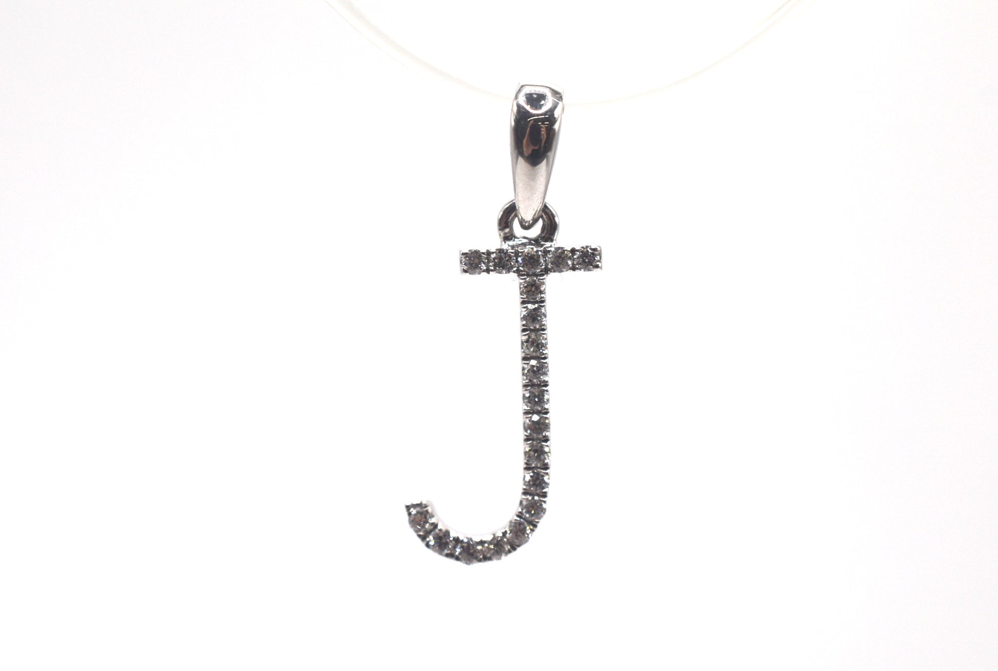 0.75" 0.10 cttw Diamond Initial Pendant "J" 14K White Gold Letters & Numbers