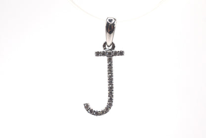 0.75" 0.10 cttw Diamond Initial Pendant "J" 14K White Gold Letters & Numbers