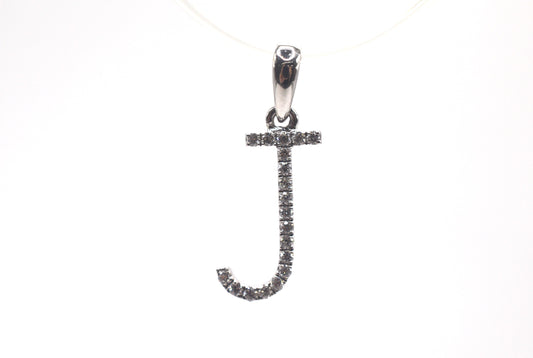 0.75" 0.10 cttw Diamond Initial Pendant "J" 14K White Gold Letters & Numbers