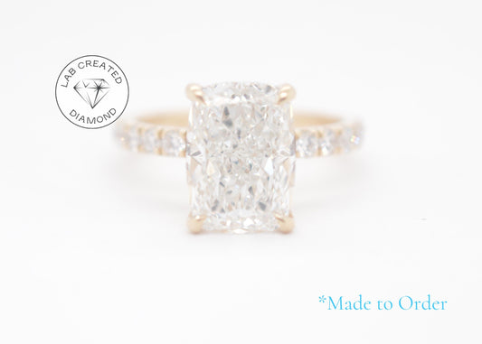 Made To Order-4ct Cushion Cut Lab Diamond 14K Yellow Gold