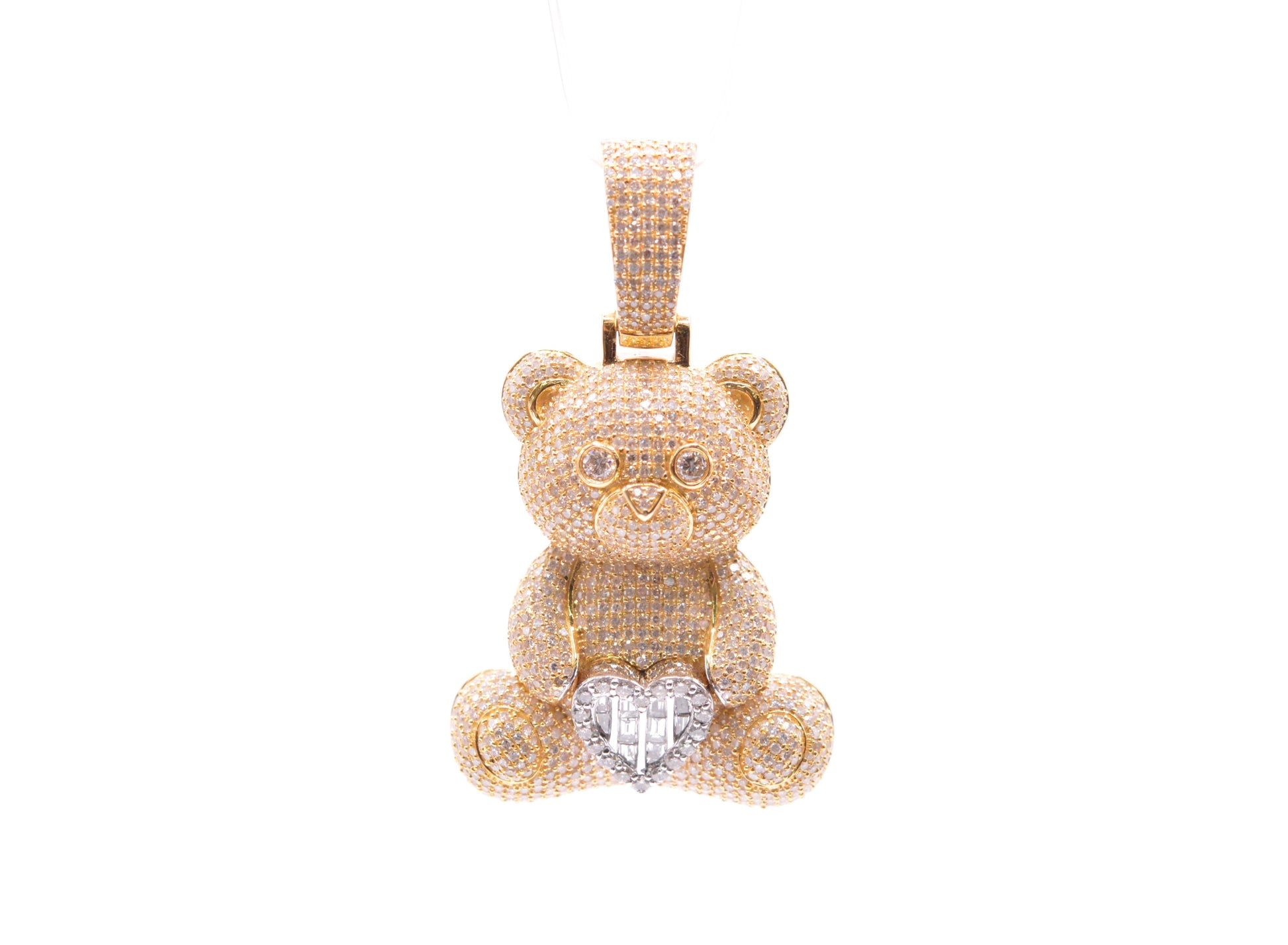 3.60 cttw Diamond Teddy Bear Pendant 10K Yellow White Gold