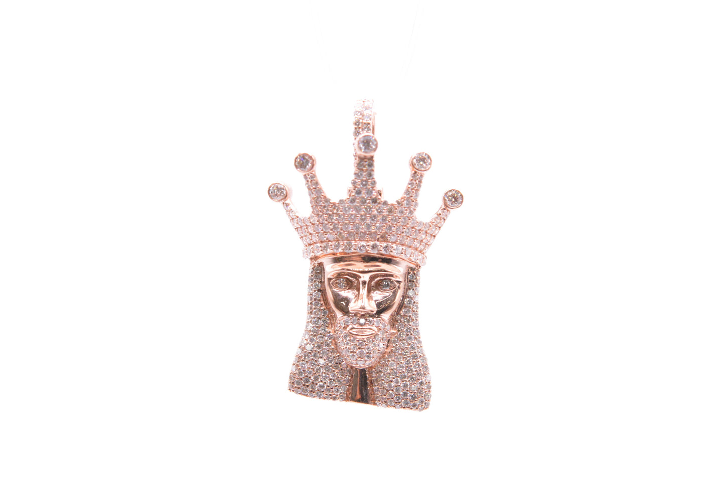 2.0 cttw Diamond Jesus Head with Crown 10K Rose Gold Jesus
