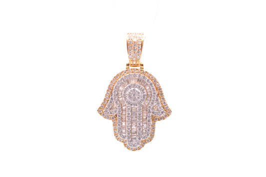 2.0 cttw Diamond Baguette Hamsa Pendant 14K Yellow White Gold Religious